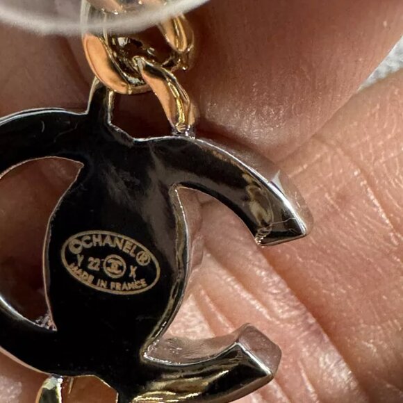 Chanel Gold Tone Crystal Double CC Turnlock Hoop Earrings - Picture 6 of 6